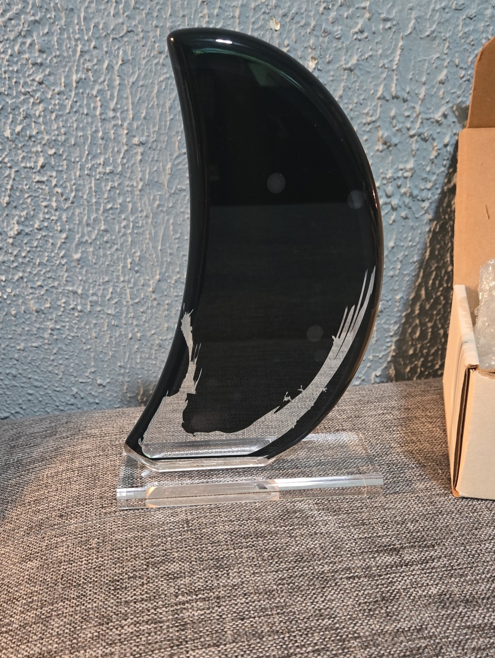 Black Crescent Glass Award with Silver Accent